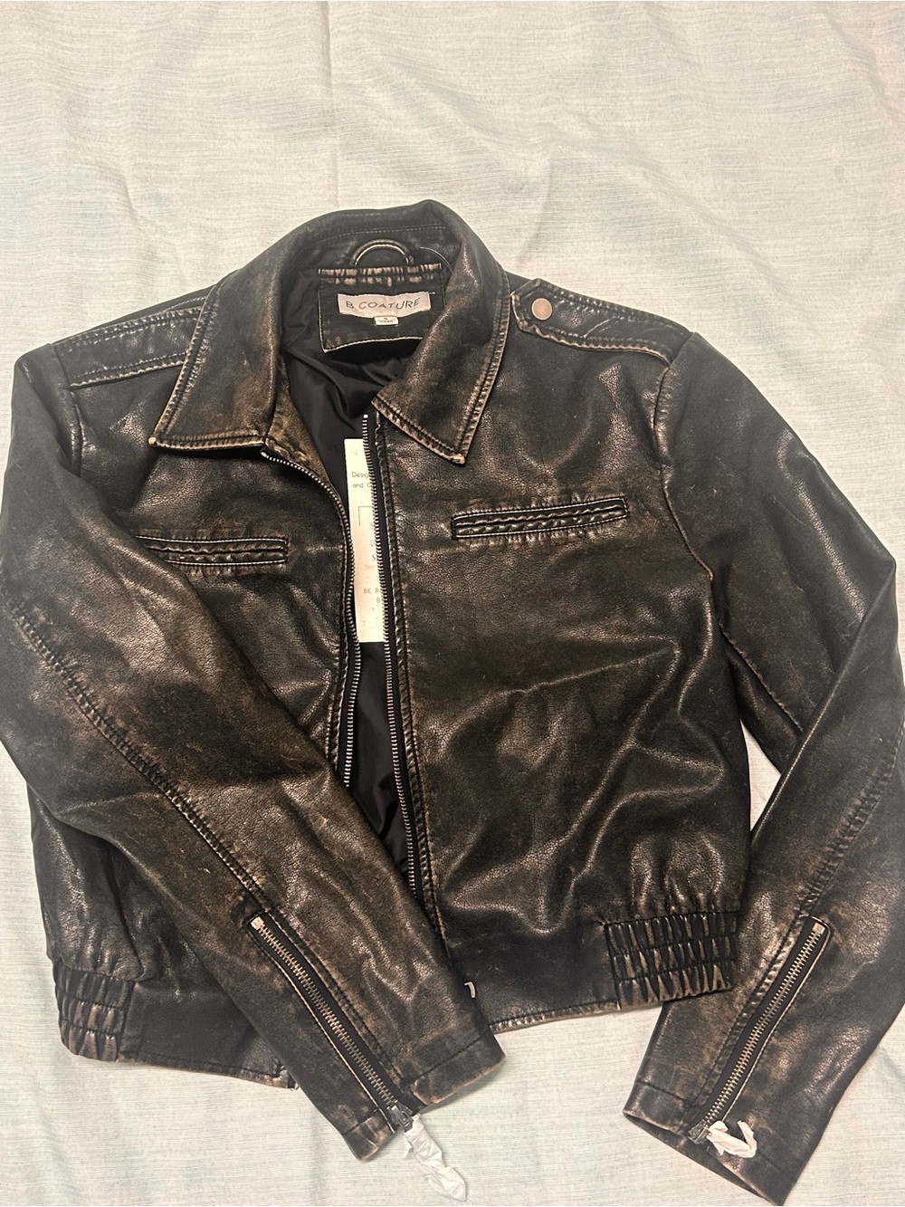 Faux Leather Distressed Brown Jacket Cropped. Women’s small NWT
